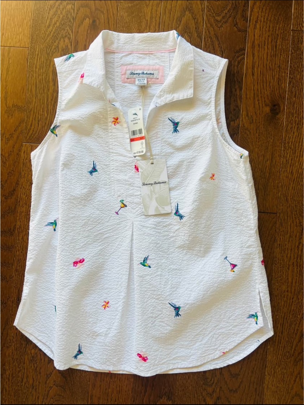 Tommy Bahama White Sleeveless Embroidered Seersucker Camisole